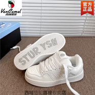 西域駱駝設(shè)計(jì)感面包板鞋內(nèi)增高厚底女潮2025夏季國(guó)潮簡(jiǎn)約百搭休閑小白鞋男 白色 實(shí)心橡膠底-駱駝官方品牌官 39