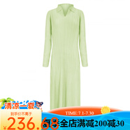 SHXI三宅褶皺連衣裙2025年春季新款POLO領(lǐng)長袖日韓休閑風(fēng)a字裙女 綠色 均碼