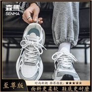 森馬男鞋2025秋季新款男士休閑鞋輕奢輕質(zhì)戶外運動鞋白色網(wǎng)面老爹鞋男 白灰【至尊款】 39