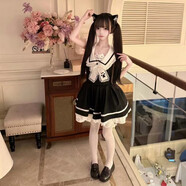 ACJK可愛(ài)少女新款甜美洛麗塔減齡蕾絲拼接海軍洋氣蓬蓬撞色連衣裙清新 連衣裙【嚴選高品質(zhì)】_ L