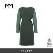 麥檬MM商場同款冬季設(shè)計感時尚氣質(zhì)拼接長袖連衣裙5DA294822 森林綠 L