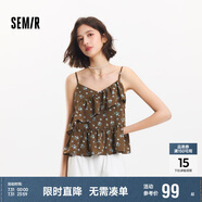 森馬（Semir）襯衫女短款修身荷葉邊度假風(fēng)2025夏甜美滿印吊帶小衫109325104002