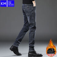 KILO METERSKM牛仔褲男士直筒秋冬新款潮牌彈力修身高端休閑長(cháng)褲子男褲 藍灰加絨3209-KUKE 28 二尺一
