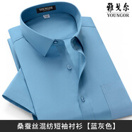雅戈爾長(cháng)袖襯衫男士春秋新款商務(wù)休閑正裝抗皺免燙中青年純色襯衣 (短袖8806藍灰) 44 (185-205斤)