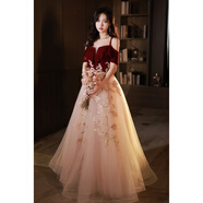 烏拓婚紗韓版大尺碼晚禮服敬酒服2025新款感顯瘦新娘結(jié)婚訂婚禮服小個 酒紅色 M 胸圍85.腰圍68:《100斤-110斤