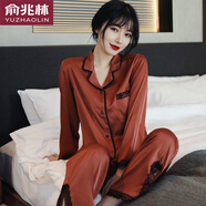俞兆林冰絲睡衣女士性感蕾絲春夏季新品長袖薄款仿真絲襯衫女式25年新款 NSXER-焦糖長袖蕾絲2104 XL （125-145斤）