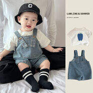 YUETA2025韓版嬰兒連體衣夏季嬰幼童牛仔背帶褲哈衣新生兒爬服薄款夏天 背帶褲 73