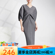 SHXI三宅褶皺大碼遮肉顯瘦裙子夏季女連衣裙感歐美女裝寬松一步裙洋裝 灰色 均碼