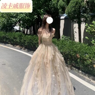 凌卡戚晚禮服裙女生日18歲成人禮高端輕奢小眾宴會(huì)氣質(zhì)主持人藝考公主裙 2319金色長(zhǎng)款 L
