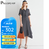 帕羅（PALUOPO）真絲連衣裙長裙法式飛飛袖顯瘦少女格子女裝別致夏季中長款新款 黑色 L (165/88A)