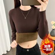 恒源祥秋冬季加絨加厚毛衣女一體絨圓領(lǐng)內(nèi)搭打底針織衫修身大碼保暖上衣 咖啡色(低圓領(lǐng)) L 建議100-110斤