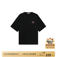 BODYDREAM心形B標(biāo)印花短袖男夏季休閑寬松情侶T恤純棉重磅半袖潮送男友 黑色 4XL