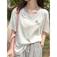 花花公子（PLAYBOY）夏季小清新竹節(jié)棉短袖t恤淑女裝基礎(chǔ)款內(nèi)搭寬松打底體恤薄白上衣 G034 白色 M