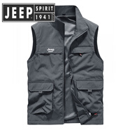 JEEP SPIRIT吉普2025新款男士馬甲多口袋春秋休閑外套戶(hù)外背心 89002灰色 2XL