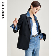 尚都比拉（Sentubila）氣質(zhì)通勤小西裝女2025秋季新款職業(yè)小眾長(cháng)袖寬松西裝外套 黑色 M