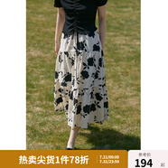 獨(dú)束大碼女裝微胖mm復(fù)古印花拼接飄逸感半裙夏季新款半身裙22DS2409 米底黑花-長 XL