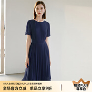 顏域（YANYEE）短袖百褶連衣裙2024夏天新款女裝氣質(zhì)女神范收腰顯瘦氣質(zhì)a字裙 深藍(lán) S/36