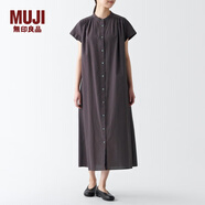 無(wú)印良品（MUJI）女式 強(qiáng)捻  法國(guó)袖連衣裙 長(zhǎng)款 裙子 BCL53A3S 棕色 XL(165/92A)