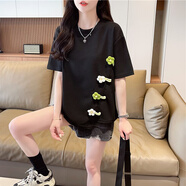 森馬（Semir）大碼女裝不規(guī)則短袖t恤女夏季2025新款寬松小個子短款設計感上衣 黑色高質量 M (適合80-110斤)