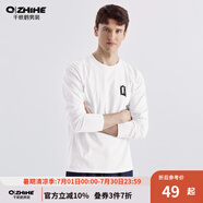 千紙鶴（Q ZHIHE）男裝秋季男士白色長袖t恤印花純棉打底衫寬松圓領(lǐng)上衣21546 01Q白色 S