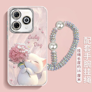 華為（HUAWEI）適用華為Hi暢享80Pro手機保護殼女新款5G暢享8opro保護套WIKO智選 Hi暢享80pro自帶鏡頭膜【繡球貓粉色+掛繩】 華為其他型號