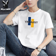 花花公子（PLAYBOY）純棉短袖t恤男圓領(lǐng)2025夏季新款體桖寬松潮流半袖體恤衫 2174白色-花花公子官方品牌官網(wǎng) M 【建議90-100斤】