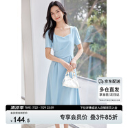 尚都比拉輕職場(chǎng)連衣裙女夏季收腰中長(zhǎng)裙泡泡袖裙子 淺藍(lán)色152L80063  L