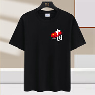 賓宇兄弟（BINYUXD）中國風(fēng)純棉短袖t恤男女同款寬松休閑體恤上衣圓領(lǐng)學(xué)生新疆棉半袖 小紅旗中國黑色 M (建議95-115斤)