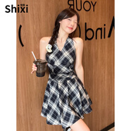 世希大碼女裝休閑格子連衣裙女夏季辣妹無袖背心裙胖MM顯瘦包臀短裙子 格子連衣裙 M (建議80-100斤)