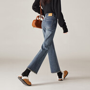 索菲絲爾（SOFSIL）懷舊街潮內里拉毛微喇褲女2025冬季時(shí)尚彈力修身顯瘦喇叭褲 灰藍 27