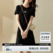尚都比拉小個子連衣裙女夏季抽褶收腰顯瘦t恤裙短款休閑裙子 雅黑色 L