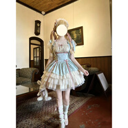 卷卷馬Lolita小緞帶短款小禮服洛麗塔正版芭蕾風jsk蛋糕裙大童公主裙夏 薄荷綠吊帶裙 XS