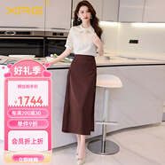 XAE奢侈高檔品牌短袖連衣裙女2025夏季新款時(shí)尚氣質(zhì)通勤職業(yè)套裝裙 米色+咖色 2XL