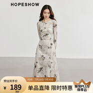 紅袖國風(fēng)淡雅碎花連衣裙冬季2024新款女裝收腰圓領(lǐng)垂感復(fù)古絲絨長裙 咖花622 XL