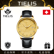 鐵利時（TIELIS）一帆風順男士全自動機械腕表18062 全金殼金面黑皮帶