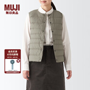 無(wú)印良品 MUJI 女式 便攜式 無(wú)領(lǐng) 羽絨背心BDC30C2A舒適輕薄保暖蓬松馬甲 淺棕色 M