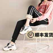 幻黛 加絨加厚仿羊羔絨休閑褲女秋冬新品松緊腰棉褲學(xué)生束腳保暖褲 黑色（JR8021羊羔絨） 2XL