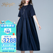 Homesee海外輕奢高端連衣裙歐美大碼女裝氣質(zhì)顯瘦胖mm設(shè)計(jì)感 藏藍(lán)色 L