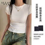 薩拉維夫短袖T恤女2025夏季新款小圓領(lǐng)修身正肩百搭緊身短袖顯瘦上衣ins 白色 S