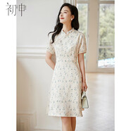 初申新中式短袖連衣裙女復古盤(pán)扣設計國風(fēng)優(yōu)雅氣質(zhì)旗袍裙子S141Q1373