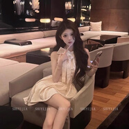 夏季新款甜美法式純欲辣妹無袖連衣裙富家千金收腰顯瘦a字短裙子 L