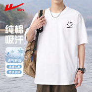 回力短袖男夏季t恤男純棉透氣打底衫圓領(lǐng)吸汗上衣潮流休閑男裝白色L
