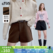 妖精的口袋復(fù)古高腰毛呢直筒短褲女2024冬季新款a字百搭闊腿靴褲 復(fù)古咖色 XL