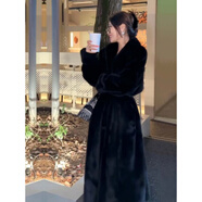 璇醇皮草外套女貂皮大衣中長款年輕款新款高端環(huán)保毛毛寬松洋氣長款 黑色(110cm)衣長1.1米 S 120斤以下