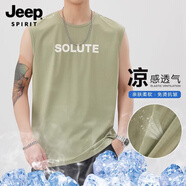 JEEP SPIRIT無袖t恤男生夏季薄款體恤男裝上衣服2025新款青少年學(xué)生背心夏天 綠色 XL