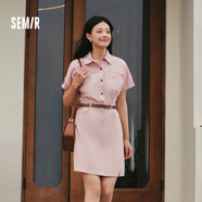 森馬（Semir）連衣裙女氣質(zhì)工裝裙子夏天女裝24夏純棉polo領(lǐng)短裙 橡皮粉61201 S