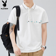 花花公子（PLAYBOY）Polo衫男夏季2025新款商務(wù)休閑百搭短袖t恤男潮流百搭印花上衣男 白色 XL