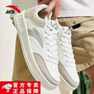 安踏（ANTA）男鞋板鞋運(yùn)動(dòng)休閑鞋小白鞋平底鞋皮面防滑百搭低幫系帶德訓(xùn)鞋子男 象牙白/素霧灰-5 43