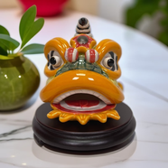 美陶（MEI TAO）《嶺南獅子頭》國(guó)潮獅子頭陶瓷工藝品醒獅舞獅禮品博古架裝飾擺件 原創(chuàng)嶺南醒獅黃色+底座
