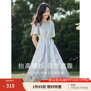 茵曼（INMAN）連衣裙高級(jí)感法式方領(lǐng)2025夏女裝新品收腰提花休閑氣質(zhì)高級(jí)感顯瘦 藍(lán)色 L